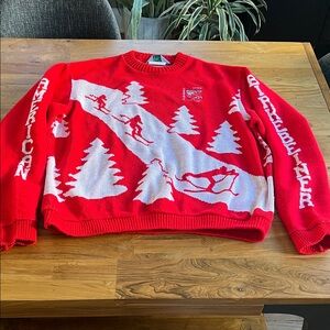 Vintage 90’s birkebeiner American ski comp  Red Ski-Themed Crewneck Sweater